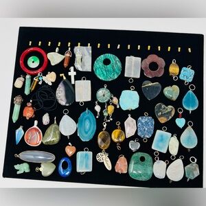 Vintage & Modern Semi Precious Gemstone Stone Necklace Pendant Jewelry Lot Of 50